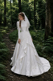Load image into Gallery viewer, White Statement Wedding Dress with Flowing Skirt and Refined Bridal Silhouette