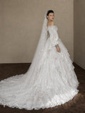 Load image into Gallery viewer, Ivory Wedding Gown with Graceful Full Length Silhouette and Dramatic Bridal Train