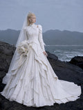 Load image into Gallery viewer, White Statement Wedding Dress with Flowing Skirt and Refined Bridal Silhouette