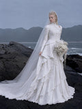Load image into Gallery viewer, White Statement Wedding Dress with Flowing Skirt and Refined Bridal Silhouette