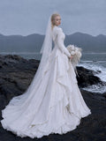 Load image into Gallery viewer, White Statement Wedding Dress with Flowing Skirt and Refined Bridal Silhouette