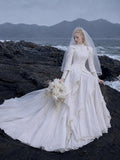 Load image into Gallery viewer, White Statement Wedding Dress with Flowing Skirt and Refined Bridal Silhouette