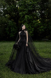 Load image into Gallery viewer, Black Alternative Wedding Gown with Flowing Train and Gothic Bridal Style