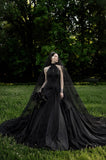 Load image into Gallery viewer, Black Alternative Wedding Gown with Flowing Train and Gothic Bridal Style