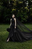 Load image into Gallery viewer, Black Alternative Wedding Gown with Flowing Train and Gothic Bridal Style