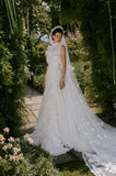 Load image into Gallery viewer, White Formal Bridal Dress with Elegant Train, Romantic Wedding Gown