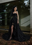 Load image into Gallery viewer, Black Gothic Wedding Dress with Elegant Train, Dark Romantic Bridal Gown