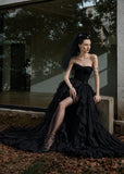 Load image into Gallery viewer, Black Gothic Wedding Dress with Elegant Train, Dark Romantic Bridal Gown