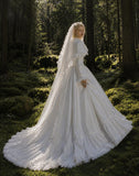 Load image into Gallery viewer, Ivory Bridal Gown with Flowing Train, Elegant Wedding Dress for Formal Ceremony