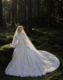 Load image into Gallery viewer, Ivory Bridal Gown with Flowing Train, Elegant Wedding Dress for Formal Ceremony