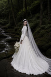 Load image into Gallery viewer, White Wedding Gown with Graceful Full Length Silhouette and Dramatic Bridal Train