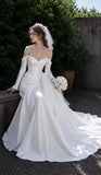 Load image into Gallery viewer, White Statement Wedding Dress with Flowing Skirt and Refined Bridal Silhouette