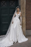Load image into Gallery viewer, White Wedding Gown with Graceful Full Length Silhouette and Dramatic Bridal Train
