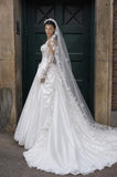 Load image into Gallery viewer, White Wedding Gown with Graceful Full Length Silhouette and Dramatic Bridal Train