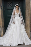 Load image into Gallery viewer, White Wedding Gown with Graceful Full Length Silhouette and Dramatic Bridal Train