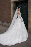 Load image into Gallery viewer, White Wedding Gown with Graceful Full Length Silhouette and Dramatic Bridal Train