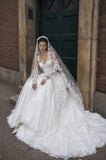 Load image into Gallery viewer, White Wedding Gown with Graceful Full Length Silhouette and Dramatic Bridal Train