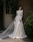 Load image into Gallery viewer, White Formal Bridal Dress with Elegant Train, Romantic Wedding Gown