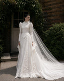 Load image into Gallery viewer, White Formal Bridal Dress with Elegant Train, Romantic Wedding Gown