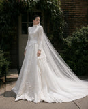 Load image into Gallery viewer, White Formal Bridal Dress with Elegant Train, Romantic Wedding Gown
