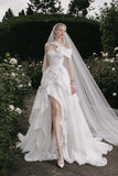 Load image into Gallery viewer, White Statement Wedding Dress with Flowing Skirt and Refined Bridal Silhouette