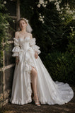 Load image into Gallery viewer, Ivory Wedding Gown with Graceful Full Length Silhouette and Dramatic Bridal Train