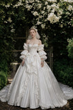 Load image into Gallery viewer, Ivory Wedding Gown with Graceful Full Length Silhouette and Dramatic Bridal Train
