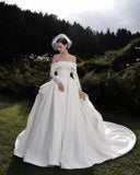 Load image into Gallery viewer, White Formal Bridal Dress with Elegant Train, Romantic Wedding Gown