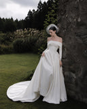Load image into Gallery viewer, White Formal Bridal Dress with Elegant Train, Romantic Wedding Gown