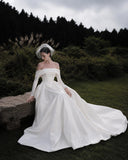 Load image into Gallery viewer, White Formal Bridal Dress with Elegant Train, Romantic Wedding Gown