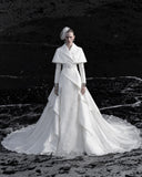 Load image into Gallery viewer, White Wedding Gown with Graceful Full Length Silhouette and Dramatic Bridal Train