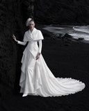 Load image into Gallery viewer, White Wedding Gown with Graceful Full Length Silhouette and Dramatic Bridal Train