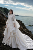 Load image into Gallery viewer, White Formal Bridal Dress with Elegant Train, Romantic Wedding Gown