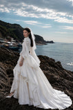 Load image into Gallery viewer, White Formal Bridal Dress with Elegant Train, Romantic Wedding Gown