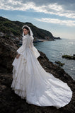 Load image into Gallery viewer, White Formal Bridal Dress with Elegant Train, Romantic Wedding Gown
