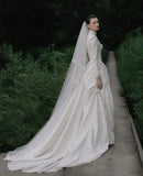Load image into Gallery viewer, White Statement Wedding Dress with Flowing Skirt and Refined Bridal Silhouette