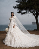 Load image into Gallery viewer, Ivory Wedding Gown with Graceful Full Length Silhouette and Dramatic Bridal Train