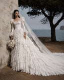 Load image into Gallery viewer, Ivory Wedding Gown with Graceful Full Length Silhouette and Dramatic Bridal Train