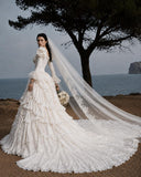 Load image into Gallery viewer, Ivory Wedding Gown with Graceful Full Length Silhouette and Dramatic Bridal Train