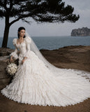 Load image into Gallery viewer, Ivory Wedding Gown with Graceful Full Length Silhouette and Dramatic Bridal Train