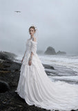 Load image into Gallery viewer, White Formal Bridal Dress with Elegant Train, Romantic Wedding Gown