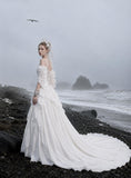 Load image into Gallery viewer, White Formal Bridal Dress with Elegant Train, Romantic Wedding Gown