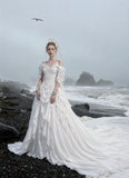 Load image into Gallery viewer, White Formal Bridal Dress with Elegant Train, Romantic Wedding Gown