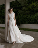 Load image into Gallery viewer, Ivory Statement Wedding Dress with Flowing Skirt and Refined Bridal Silhouette