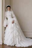 Load image into Gallery viewer, Ivory Wedding Gown with Graceful Full Length Silhouette and Dramatic Bridal Train