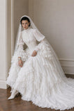 Load image into Gallery viewer, Ivory Wedding Gown with Graceful Full Length Silhouette and Dramatic Bridal Train