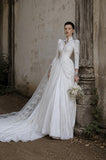 Load image into Gallery viewer, White Formal Bridal Dress with Elegant Train, Romantic Wedding Gown