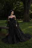 Load image into Gallery viewer, Black Gothic Bridal Gown with Dramatic Train, Alternative Wedding Dress