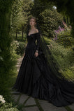 Load image into Gallery viewer, Black Alternative Wedding Gown with Flowing Train and Gothic Bridal Style