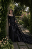 Load image into Gallery viewer, Black Alternative Wedding Gown with Flowing Train and Gothic Bridal Style